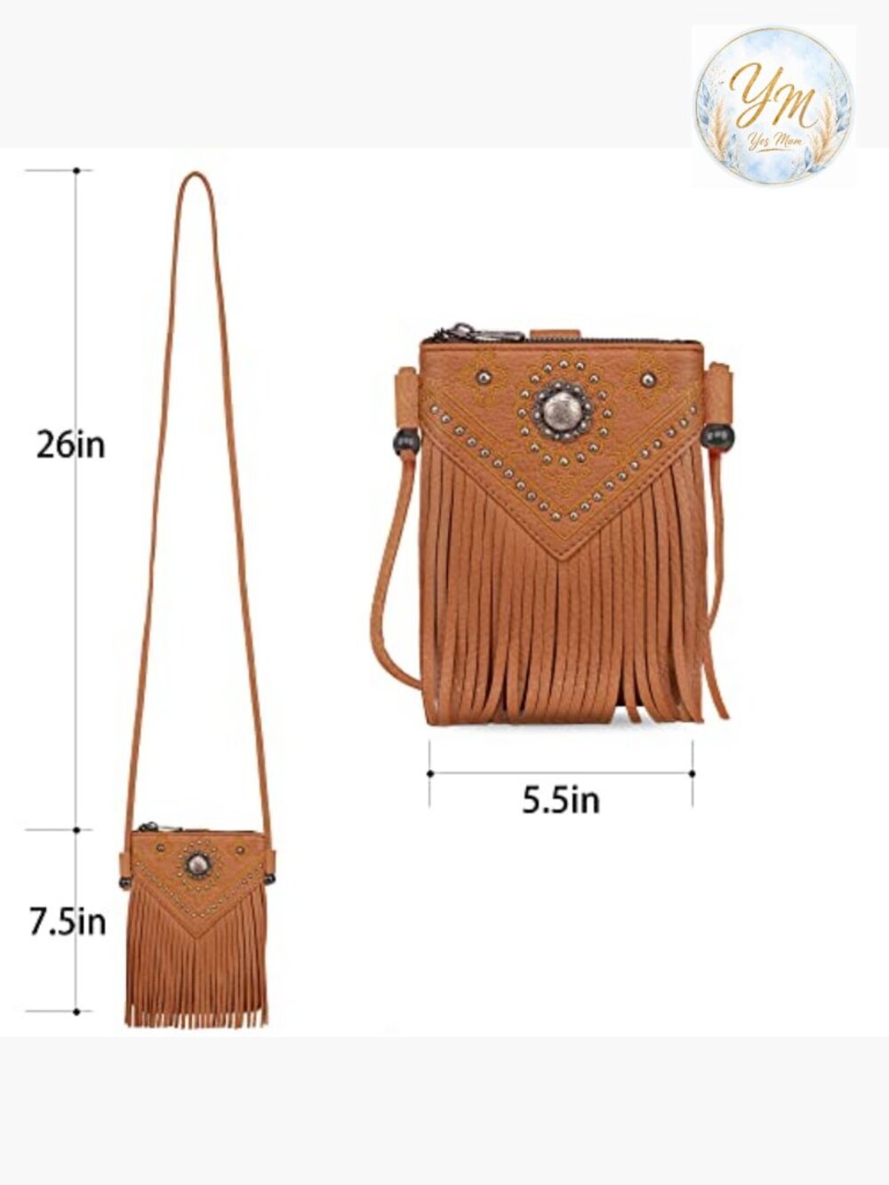 Western Crossbody Mini Phone Purse with Fringe and Studs - Picture 6 of 7